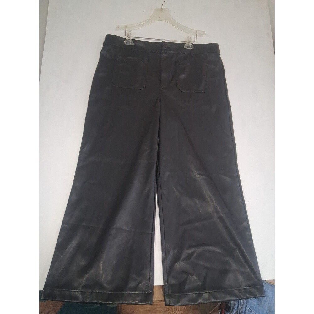 Womens Loft Palmer Wide Leg Black Faux Leather Plus Size 18 Pants 27" Inseam